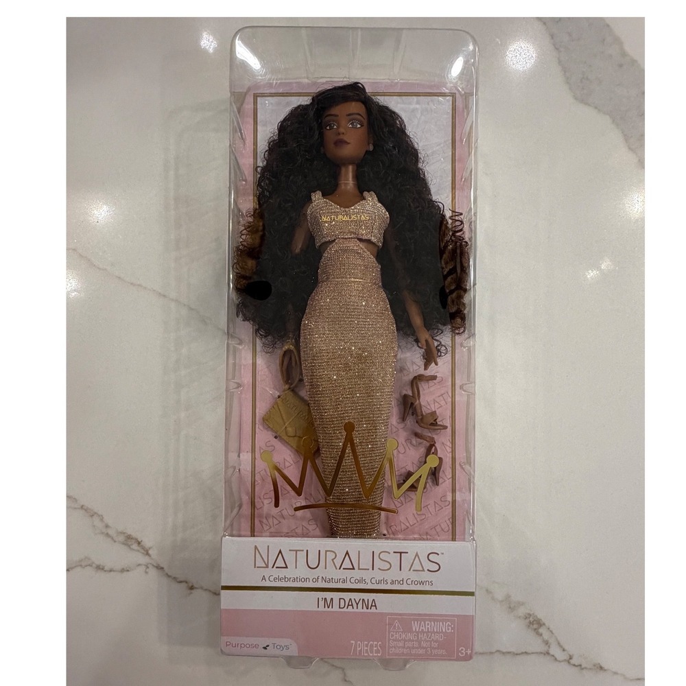Naturalistas Dayna Fashion Doll Gold Glitter Dress 11.5 inch New Purpose Toys